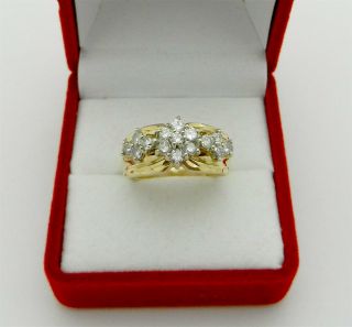 Vintage 14k Yellow Gold Anniversary Cluster Diamond Ring Band size 7 5