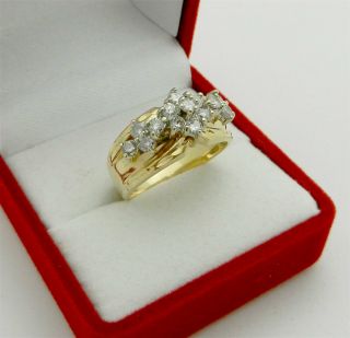 Vintage 14k Yellow Gold Anniversary Cluster Diamond Ring Band size 7 7