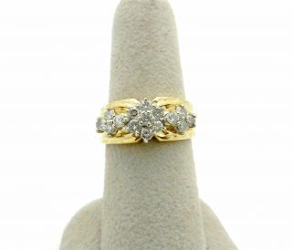 Vintage 14k Yellow Gold Anniversary Cluster Diamond Ring Band size 7 9