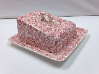 Pink Red Chintz Covered Cheese Dish Fondeville Ambassador Ware England Transfer