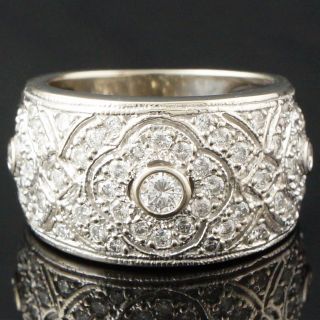 , Wide Solid 18k White Gold,  1.  20 Carat Diamond Estate Ring