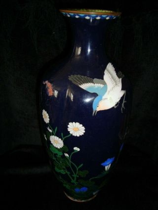 Japanese Lobed Cloisonne Vase W/ Bird Decoration