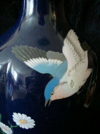 Japanese Lobed Cloisonne Vase w/ Bird Decoration 4