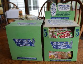 Rare Antique Planters Peanuts Full Display Box 24 Bags Candy Coated Peanuts