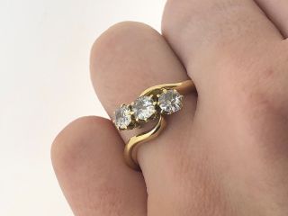 Edwardian 1902 18ct Yellow Gold Diamond Trilogy 0.  81cts size P 1/2 2