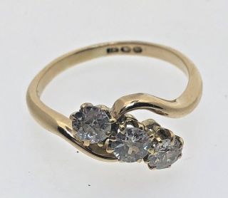 Edwardian 1902 18ct Yellow Gold Diamond Trilogy 0.  81cts size P 1/2 6