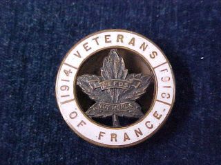 Rare Orig Ww1 Lapel Badge " Veterans Of France 1914 - 1916 " Little & Taylor