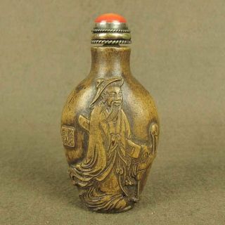 Carved With Musician Figure Chinese Old Red Coral Top Lid Stone Snuff Bottle