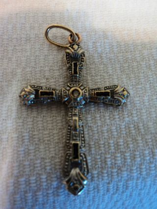 ART DECO 18K GOLD,  SAPHIRES & BRILLIANT CRUCIFIX 3