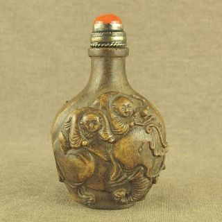 Red Coral Top Lid Chinese Old With Carved Urchin Elephant Stone Snuff Bottle