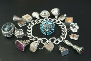 Vintage Sterling Silver Custom Charm Bracelet 15 Items In Total