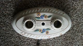 Vintage Porcelier Porcelain Ceramic Double Ceiling Light Fixture Pull Chain