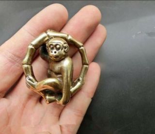 Chinese Archaize Pure Brass Monkey Rolling Ring Small Statue Pendant
