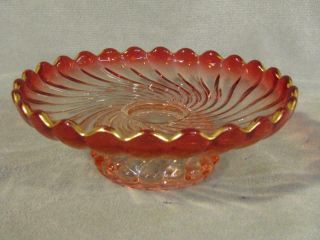 Small Antique Baccarat Art Glass Rose Tiente Amberina Compote