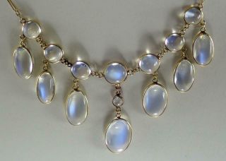 Gorgeous Antique Edwardian 18k Gold Blue Moonstone Cabochon Fringe Drop Necklace