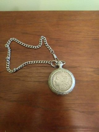 Vintage Timepieces Silver Morgan Dollar Pocket Watch W/fob Chain.