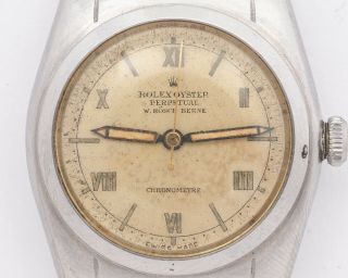 Vintage 1940 ' s Steel Rolex Oyster Perpetual Ref.  2940 Bubble Back Signed Dial 4