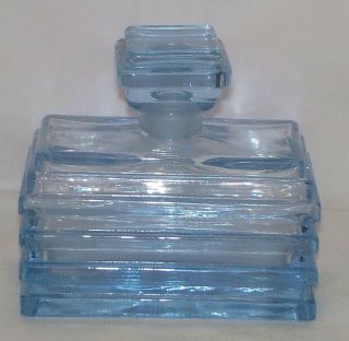 Vintage Czech Glass Perfume Bottle Blue Stacked Design