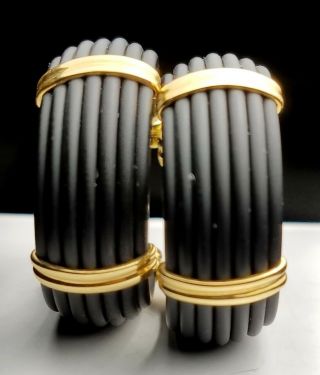 ROBERTO COIN AFRICA 18K YELLOW GOLD & RUBBER HOOP EARRINGS - ⋆1226 VI - US SHIP 11