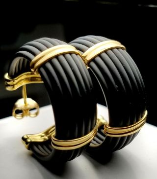 Roberto Coin Africa 18k Yellow Gold & Rubber Hoop Earrings - ⋆1226 Vi - Us Ship