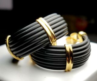 ROBERTO COIN AFRICA 18K YELLOW GOLD & RUBBER HOOP EARRINGS - ⋆1226 VI - US SHIP 9