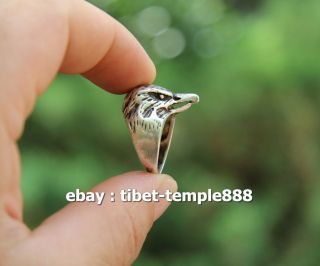 Chinese Miao Silver Jewelry Flexible Caliber Eagle Head Bird Animal Finger Ring