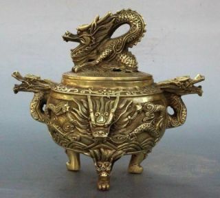 Vintage Style Brass Chinese Dragon Incense Burner / Censer Statue