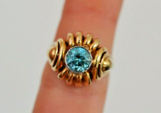 Antique Art Deco 14k Gold And 1.  5 Ct Light Blue Stone Ring 7 Gr