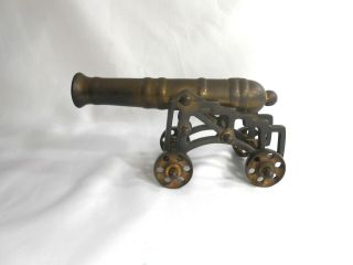 Vintage Heavy Brass Marked England Toy Four Wheel Cannon