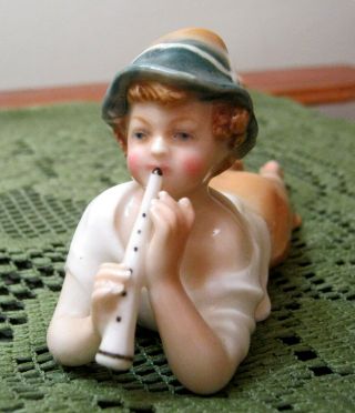 Antique Karl Ens Dresden Volkstedt Porcelain Boy Playing Flute Figurine