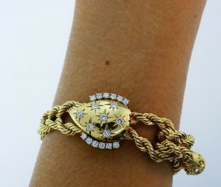 Vintage Louis Pierre 14k Yellow Gold Diamond Watch Bracelet 10