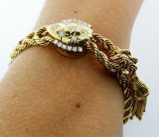 Vintage Louis Pierre 14k Yellow Gold Diamond Watch Bracelet 11