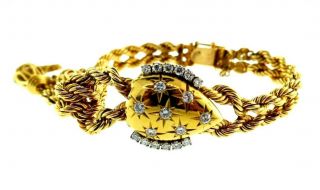 Vintage Louis Pierre 14k Yellow Gold Diamond Watch Bracelet