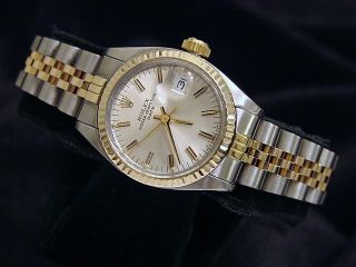 Rolex Date Ladies 2tone 14k Yellow Gold & Steel Watch Jubilee Silver Dial 6917