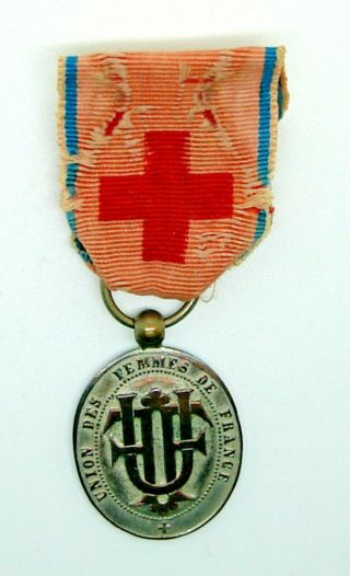 Ww1 French Military Red Cross Medal Union Of The Women Of France C.  1915 Rare