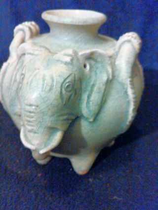 LITTLE CELADON CRACKLED FINISH PORCELAIN ELEPHANT VASE 5  HIGH 2