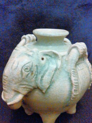 LITTLE CELADON CRACKLED FINISH PORCELAIN ELEPHANT VASE 5  HIGH 3