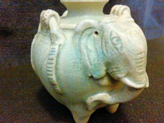 LITTLE CELADON CRACKLED FINISH PORCELAIN ELEPHANT VASE 5  HIGH 4