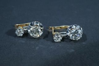 Antique French Victorian 18k Gold Old European Cut Diamond Earrings