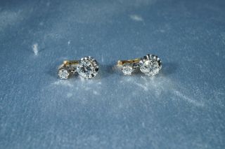 ANTIQUE FRENCH VICTORIAN 18K GOLD OLD EUROPEAN CUT DIAMOND EARRINGS 2