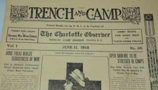 Antique Wwi Newspaper Trench And Camp Camp Greene Charlotte Nc June 11 1918
