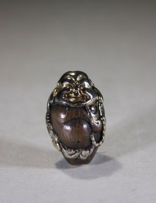 Meiji Period Bronze Mixed Metal Ojime Bead - Buddha With Sack