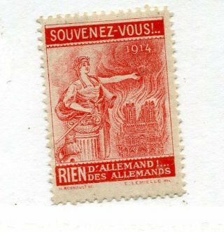 Vintage Poster Stamp Label 1914 Ww1 France Souvenez - Vous Don 