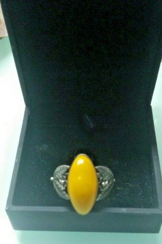 AMEZING AND ANTIQUE SILVER RING FROM THE COMMUNIST PERIOD WITH EGG YOLK AMBER 2