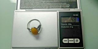 AMEZING AND ANTIQUE SILVER RING FROM THE COMMUNIST PERIOD WITH EGG YOLK AMBER 8