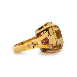 Antique Vintage Art Deco Retro 18k Gold Madeira Citrine & Ruby HUGE Ring Sz 5.  25 4