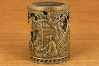 Antique Chinese Bronze Handcasting Sage Brush Pot Table Decoraiton