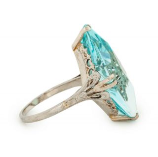 Antique Vintage Art Deco 18k White Gold Fancy Cut Aquamarine Womens Ring Sz 6 3