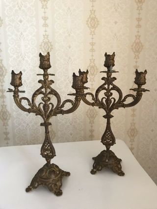Antique Candleholders Spelter With Gilt