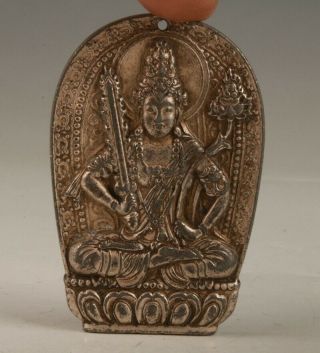 Buddhist Chinese Tibetan Silver Pendant Statue Bodhisattva Old Spiritual Gift